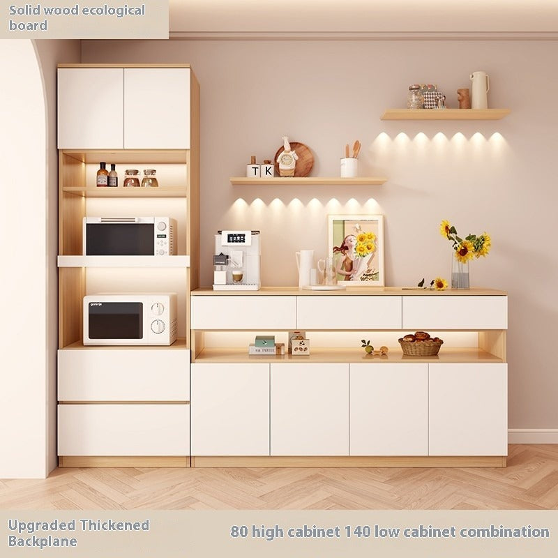 Nordic Solid Wood Sideboard – Full-Height Wall Cabinet with Tall & Low Storage Units for Kitchen & Living Room