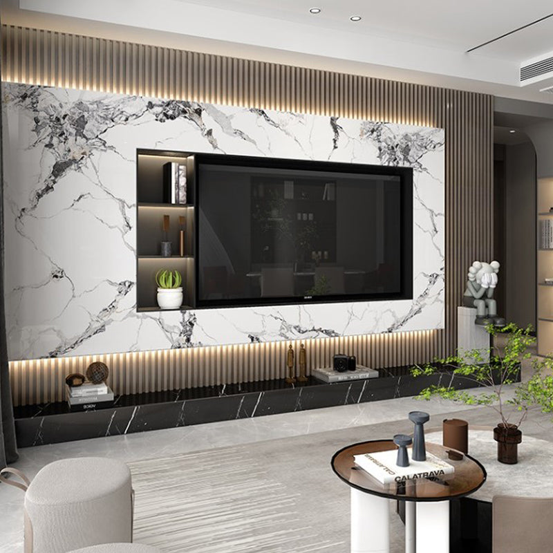 Purple Sintered Stone TV Cabinet – Long Cream-Style Modern Luxury Console with Marble Texture