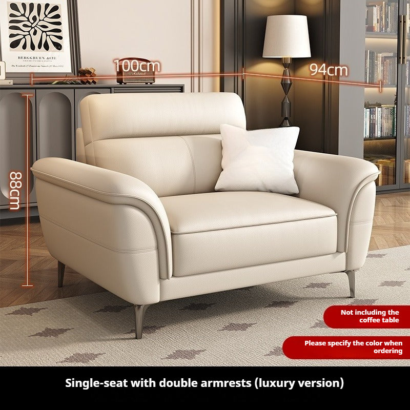 Cream-Style Top-Grain Leather 3-Seater Sofa with High Legs for Modern Small Living Rooms