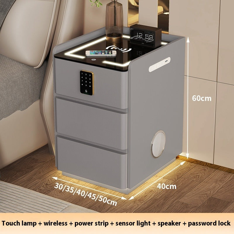 Smart Bedside Table – Modern Compact Nightstand with Bluetooth Speaker, Wireless Charging, Digital Lock & LED Lighting
