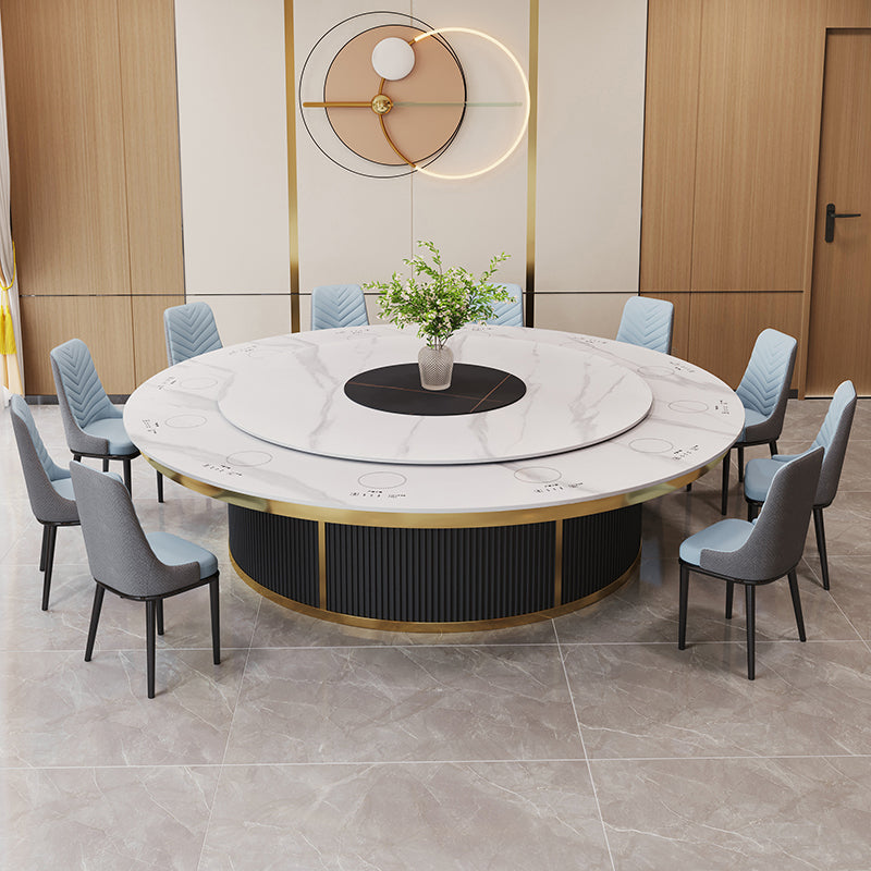 Electric Round Hotpot Table with Built-in Induction Cookers & Sintered Stone Top for Hotel & Private Dining