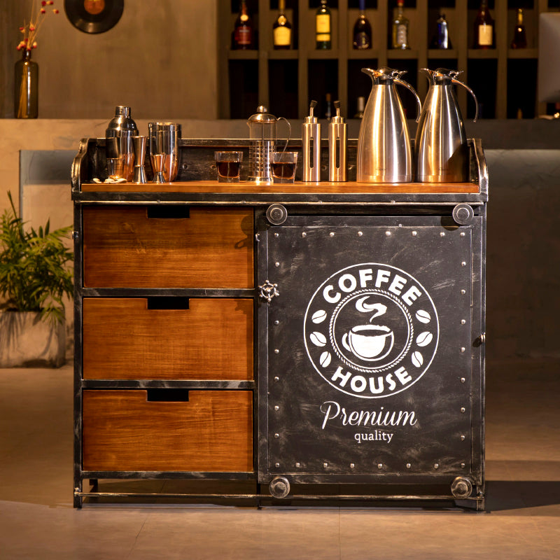 Custom American Solid Wood Sideboard – Industrial Vintage Buffet Cabinet for Dining Room & Tea Bar