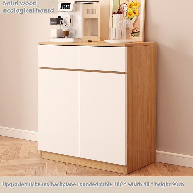 Nordic Solid Wood Sideboard – Full-Height Wall Cabinet with Tall & Low Storage Units for Kitchen & Living Room