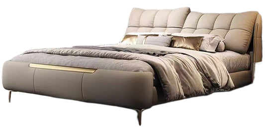 Elegant King-Size Leather Bed with 2 Nightstands and 5-Star Hotel Mattress