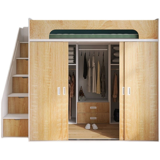 Elegant High-Quality Wooden Loft Bed with Wardrobe Storage - 180cm Bed Length