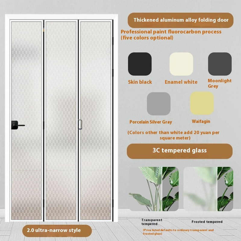 Aluminum Frameless Folding Door – Trackless Top-Hung Narrow Glass Sliding Door for Bedroom, Kitchen, Balcony, and Bathroom
