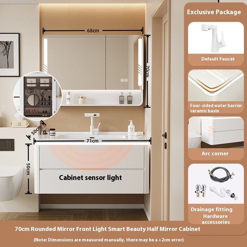 Cream-Style Oak Bathroom Vanity – Ceramic Integrated Basin Cabinet Set for Modern Bathrooms