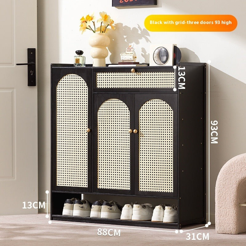 Cream-Style Entryway Shoe Cabinet – All-in-One Ventilated Storage with Mesh Doors for Living Room Divider Use