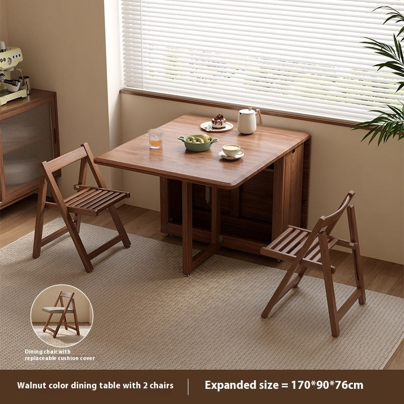 Solid Wood Foldable Dining Table Set for Small Apartments in Rectangular Shape