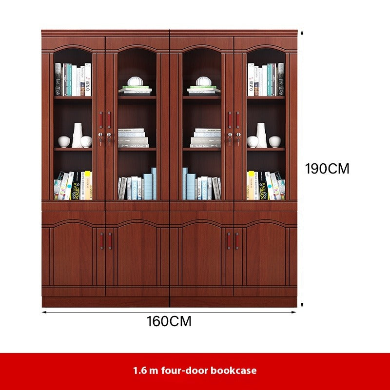 Chinese-Style Solid Wood Office Cabinet – Floor Standing Bookshelf with Glass Doors & File Storage
