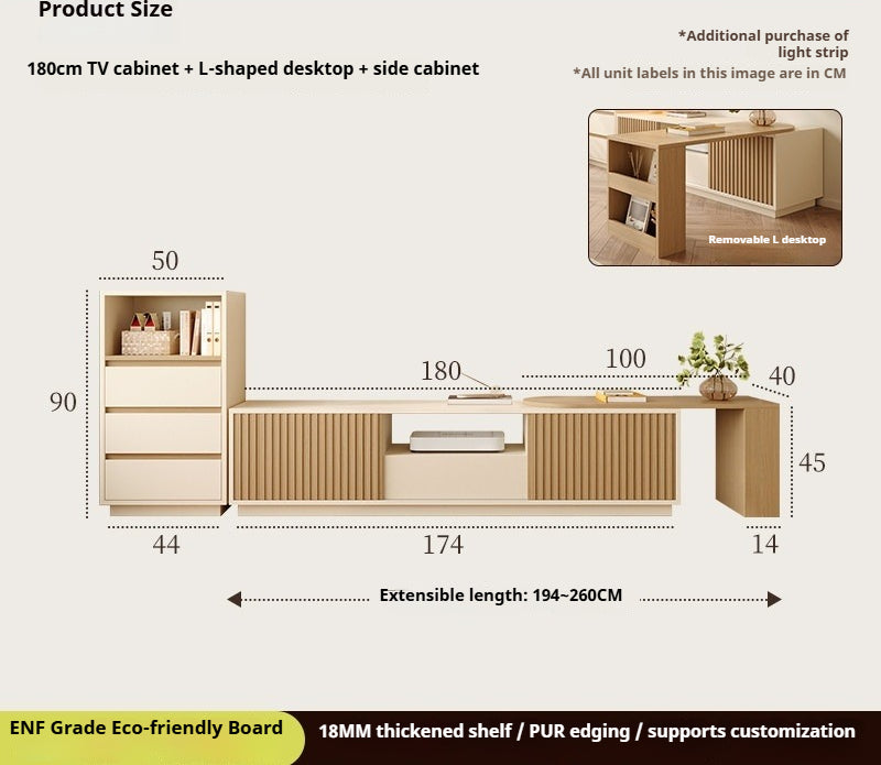 Adjustable Cream-Style TV Cabinet Set – Solid Wood Wall Unit with Tall Storage for Small Bedrooms