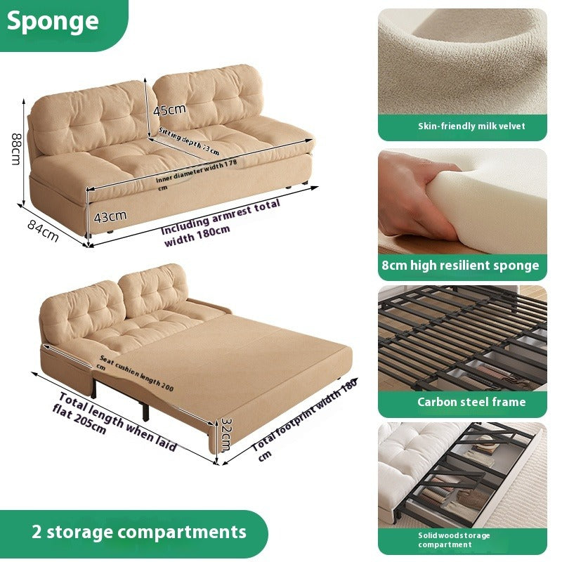 Cloud Sofa Bed with Pull-Out Storage for Small Living Rooms & Tatami Spaces