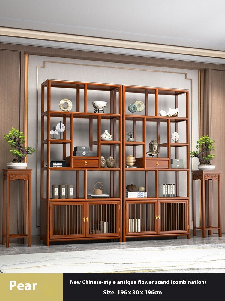 Solid Wood Chinese Display Shelf – Oak Curio Cabinet & Tea Storage Rack for Office or Tea Room