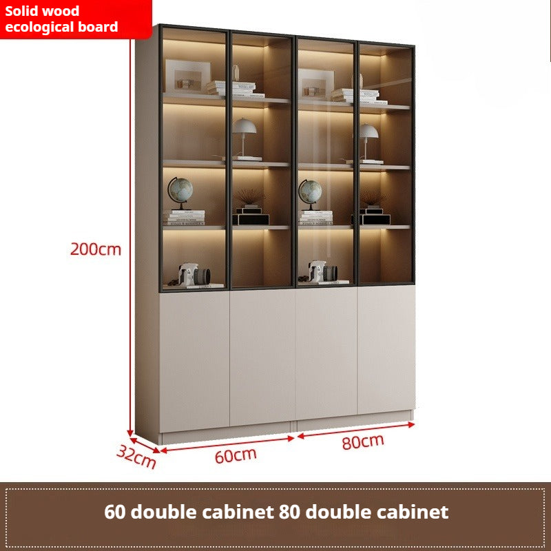 Custom Full-Wall Chinese Bookshelf – Solid Wood Display Cabinet with Glass Doors & Thick Reinforced Back Panel