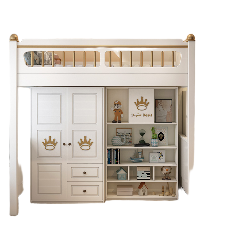 Elegant High-Quality Wood Loft Bunk Bed with Slide, Ladder, Bookcase, Desk, and Wardrobe