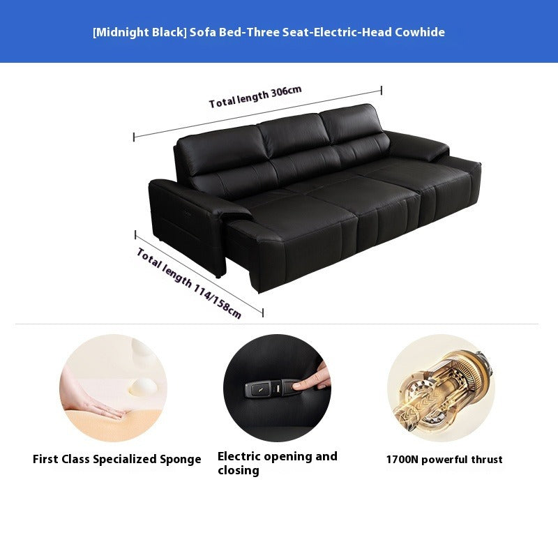 Elegant Midnight Black Faux Leather Reclining Sofa Bed with 3 Motorized Seats and Power Outlet