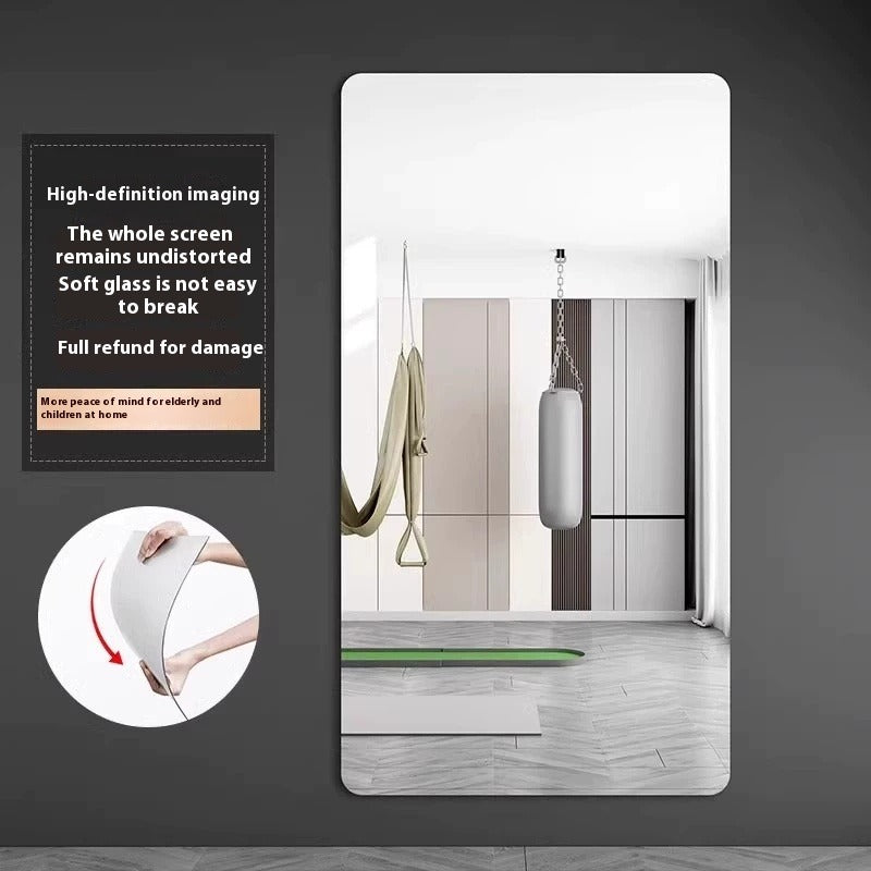 Shatterproof Adhesive Full-Length Soft Mirror – Wall-Mounted, No-Drill Design for Home Gym, Yoga & Dance