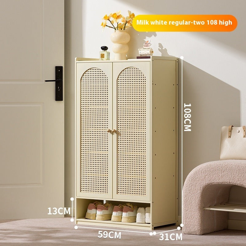 Cream-Style Entryway Shoe Cabinet – All-in-One Ventilated Storage with Mesh Doors for Living Room Divider Use