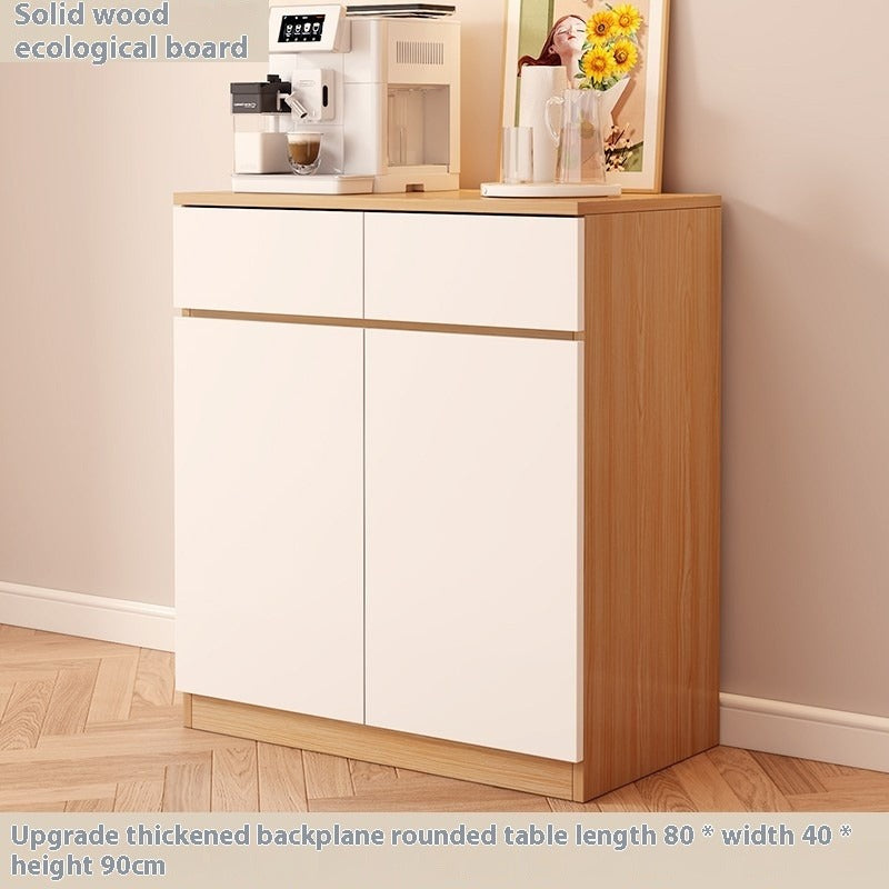 Nordic Solid Wood Sideboard – Full-Height Wall Cabinet with Tall & Low Storage Units for Kitchen & Living Room