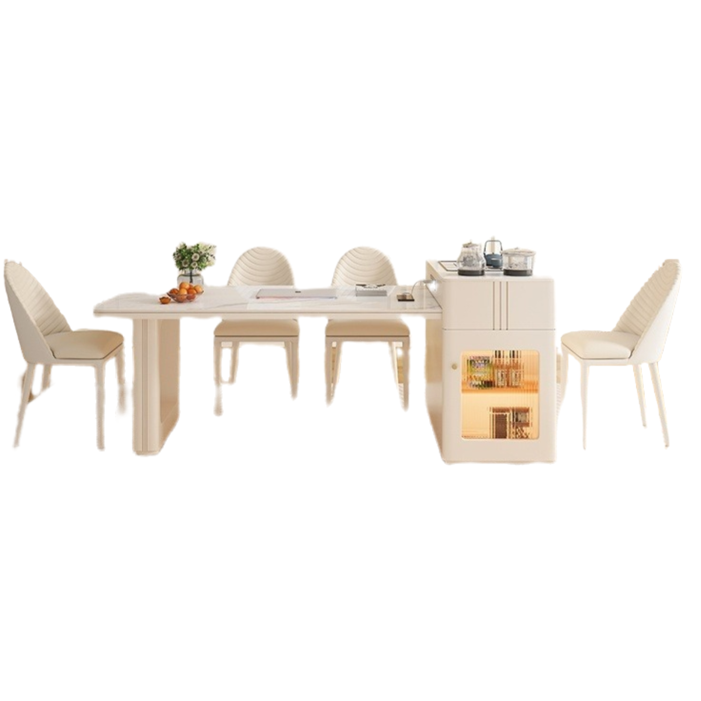 Cream Style Extendable Island Dining Table with Tea Counter for Luxury Small Homes