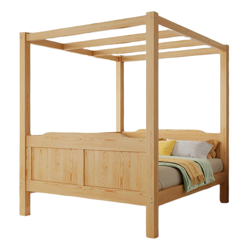 Custom Solid Wood Canopy Bed – 1.8M Modern Chinese-Style Four-Poster Double Bed for Master Bedroom or Guesthouse