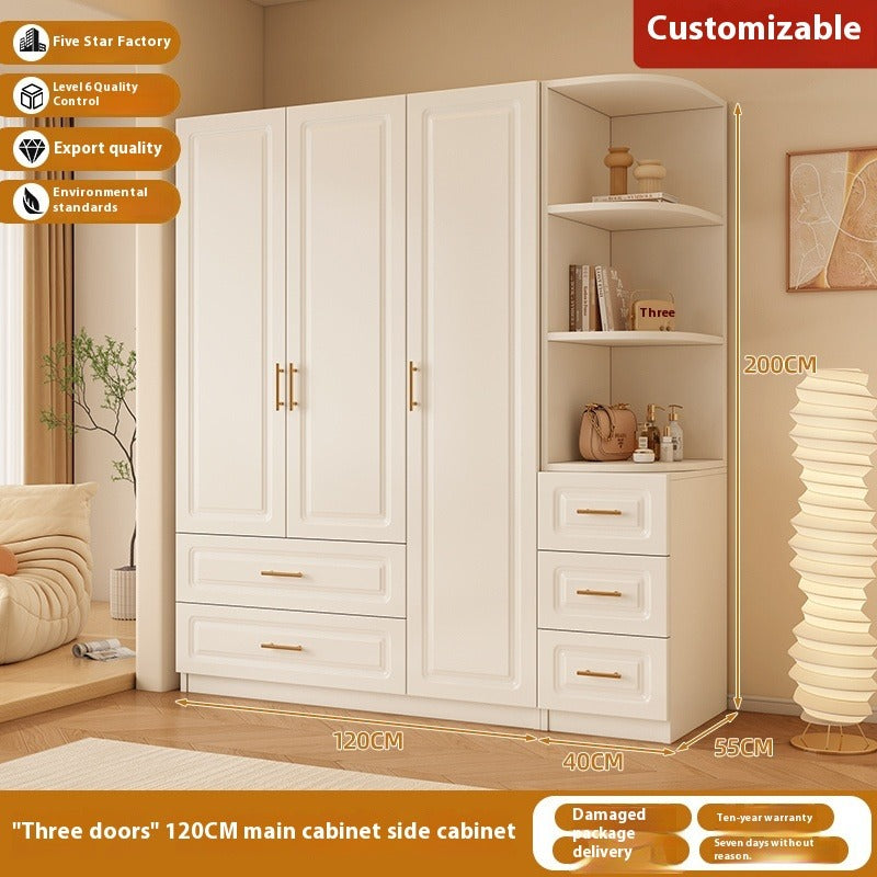 Custom Solid Wood Wardrobe – Cream-Style European Closet for Kids & Small Bedrooms