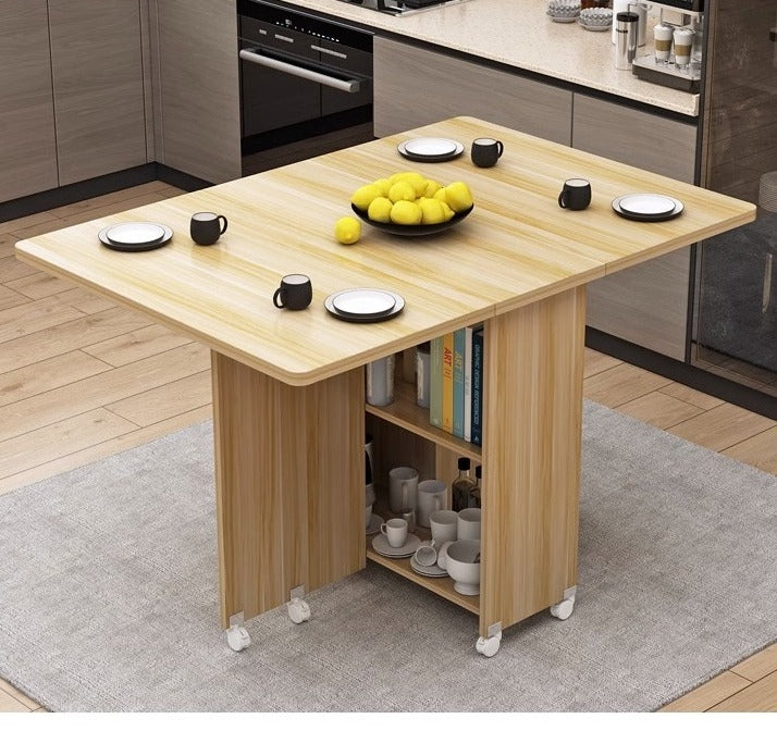 Slim Foldable Dining Table with Wheels for Small Apartments & Multi-Purpose Use