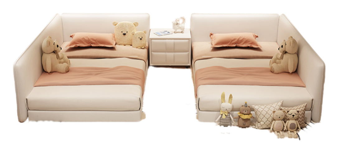 Tatami Family Bed with Two-Child Combo and Fabric Platform for Four-Person Family - High-Quality Spring Mattress