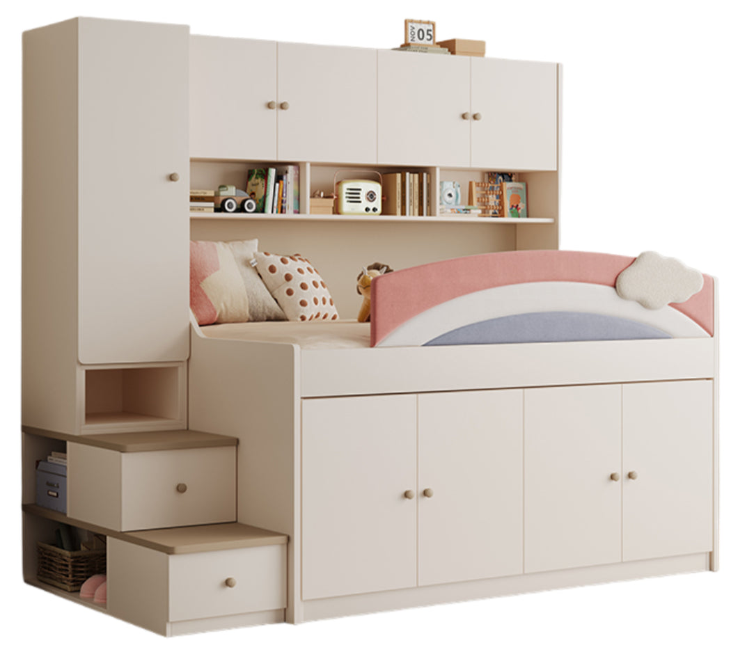 Elegant Kids Half-Height Bunk Bed with Desk, Bookshelf, and Storage - New