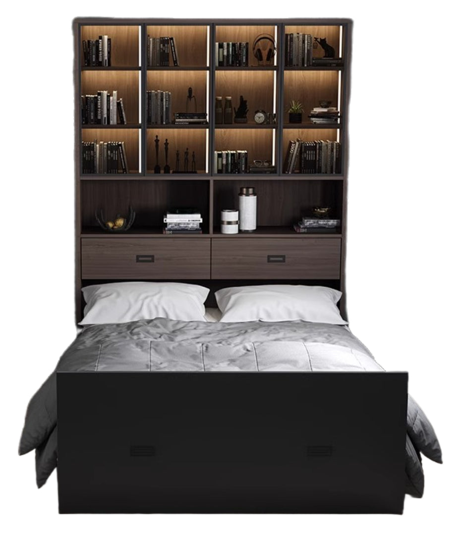 Elegant Foldable Study Desk Bed with Integrated Bookshelf and Storage - New