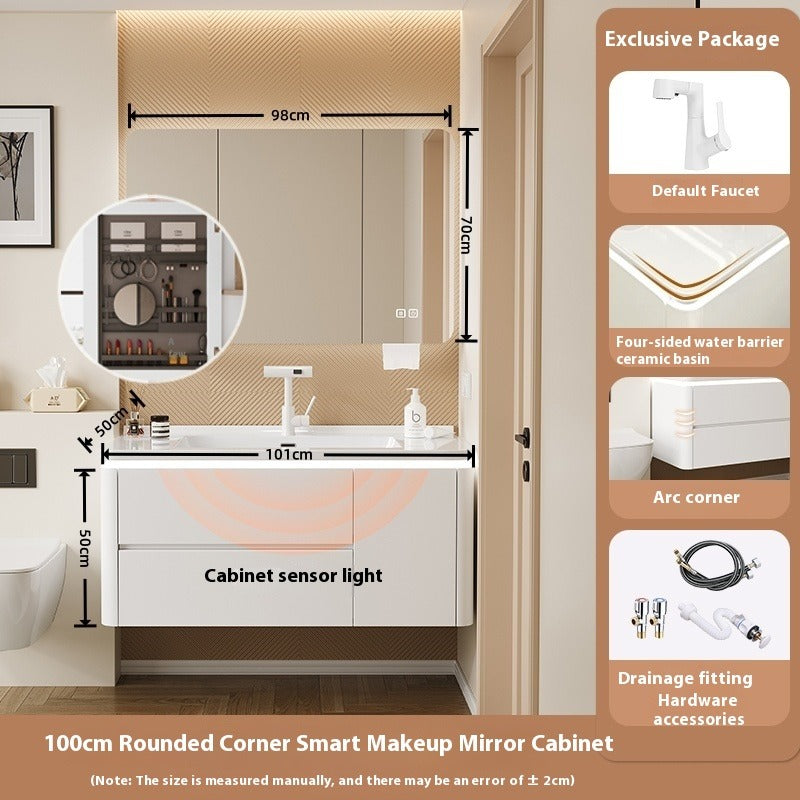 Cream-Style Oak Bathroom Vanity – Ceramic Integrated Basin Cabinet Set for Modern Bathrooms