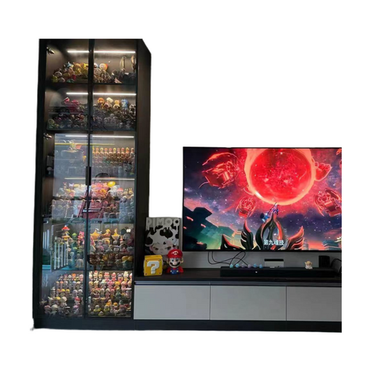 Custom Lighted Glass Door Display Cabinet – Modern Floor Wine & Collectibles Unit for Living Room