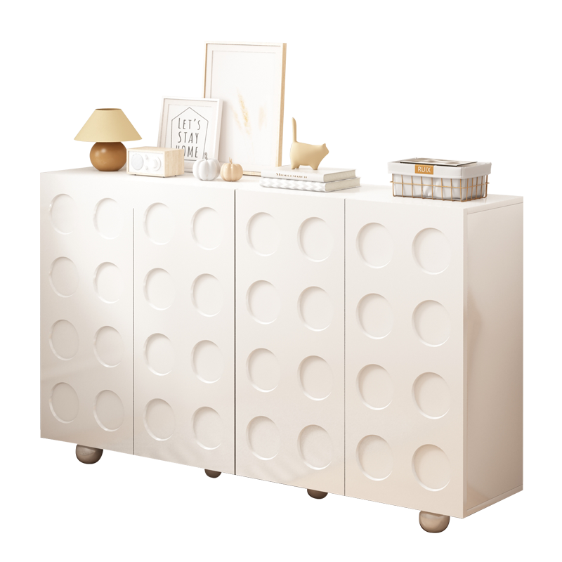 White Solid Wood Entryway Shoe Cabinet – Vintage Large-Capacity Storage Unit for Home Entrance