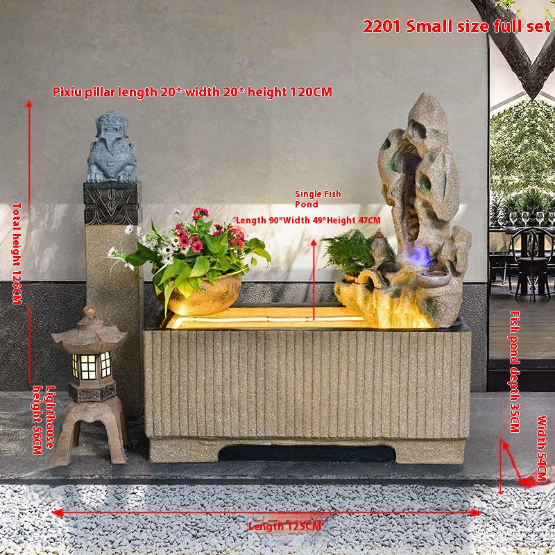 Rustic Garden Rockery Fountain with Fish Pond for Courtyard, Terrace & Balcony Decoration