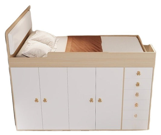 Elegant Multi-Functional Loft Bed with Sliding Doors and Storage Drawers