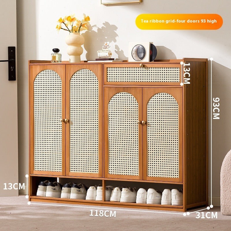Cream-Style Entryway Shoe Cabinet – All-in-One Ventilated Storage with Mesh Doors for Living Room Divider Use