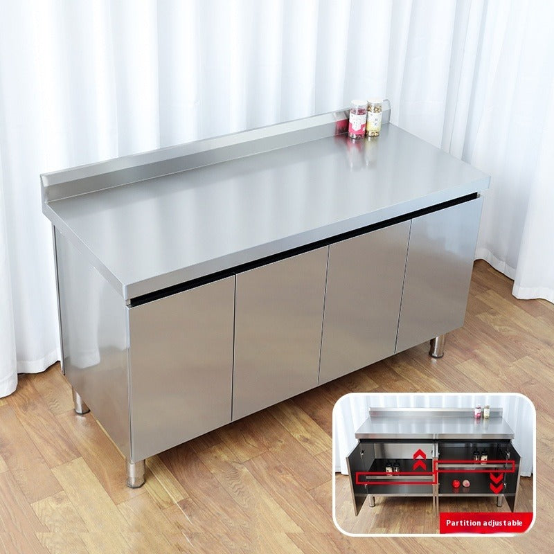 Stainless Steel Prep & Checkout Table – Integrated Sink, Workstation & Storage Cabinet for Kitchen or Retail Use