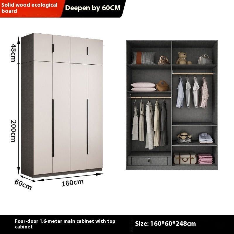 Solid Wood Wardrobe – Modern Eco-Board Closet for Small Bedroom Storage