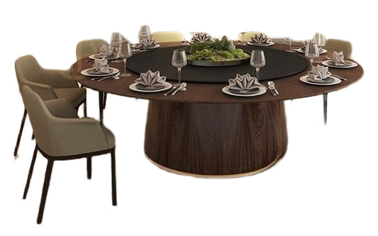 Electric Round Dining Table with Sintered Stone Top & Auto Turntable for Hotel & Restaurant Use