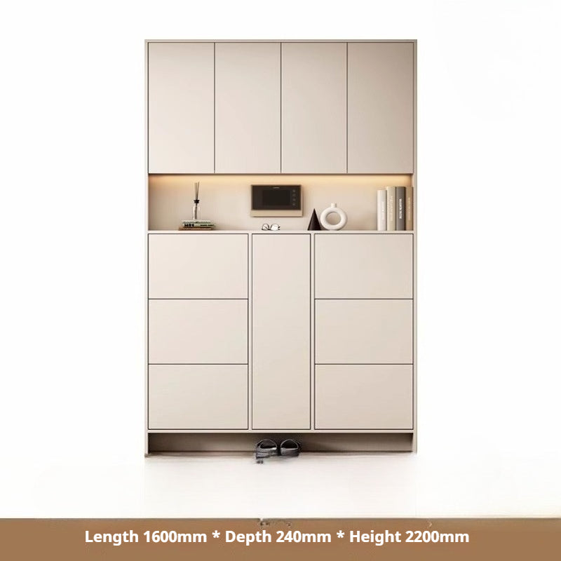 Custom Solid Wood Slim Flip-Drawer Shoe Cabinet – Tall Wall-Mounted Entryway Unit for Home