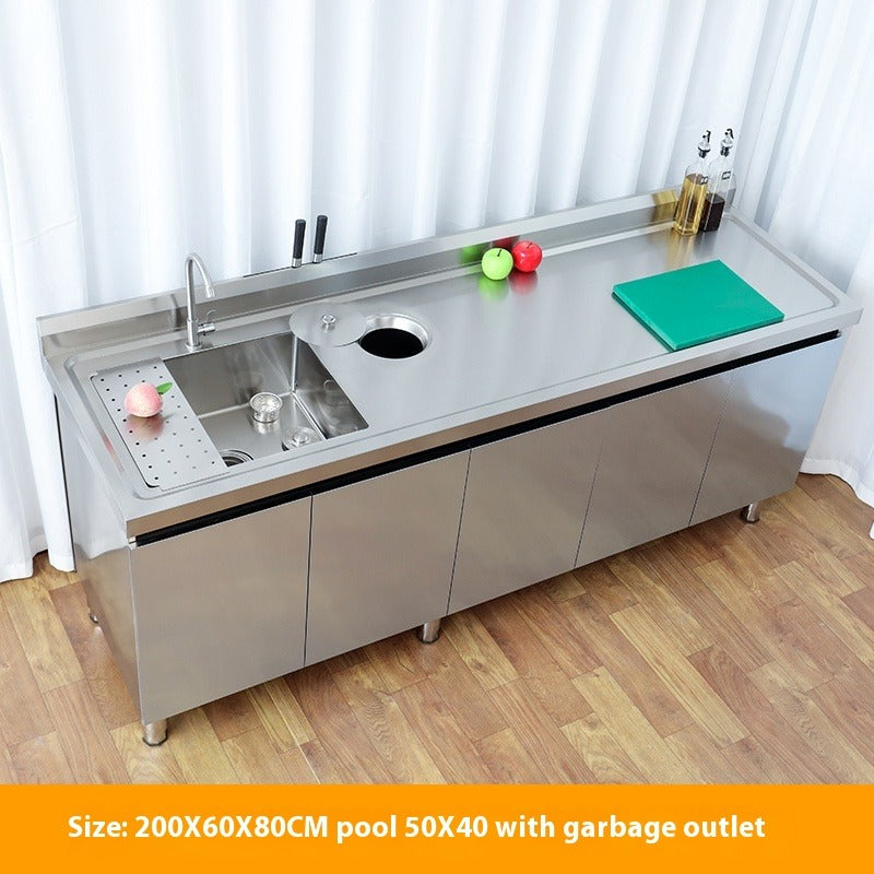 Stainless Steel Prep & Checkout Table – Integrated Sink, Workstation & Storage Cabinet for Kitchen or Retail Use
