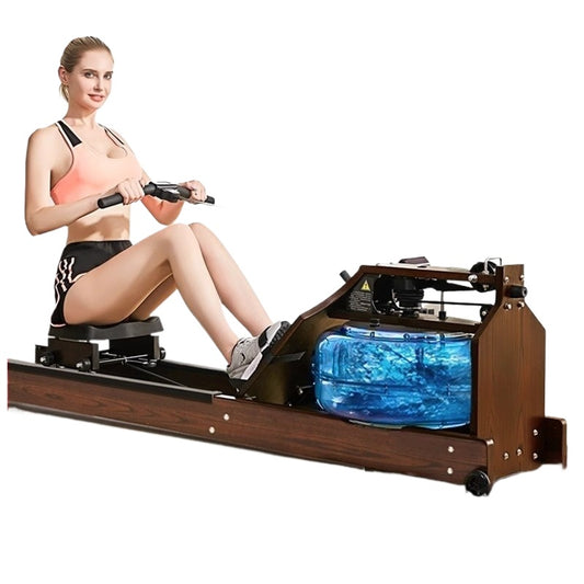 Commercial Water Rowing Machine with Foldable Solid Wood Frame for Home & Gym Use