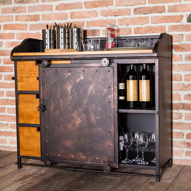 Custom American Solid Wood Sideboard – Industrial Vintage Buffet Cabinet for Dining Room & Tea Bar