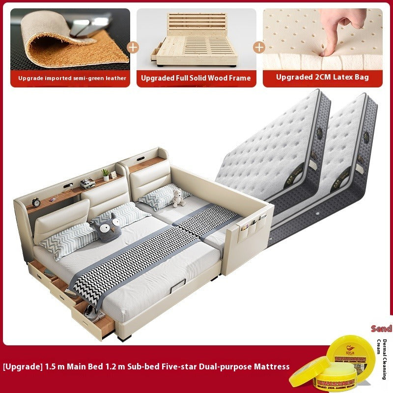 Elegant Leather Queen Size Bed with 5-Star Dual-Use Mattress and Upgradeable 2CM Foam Bag