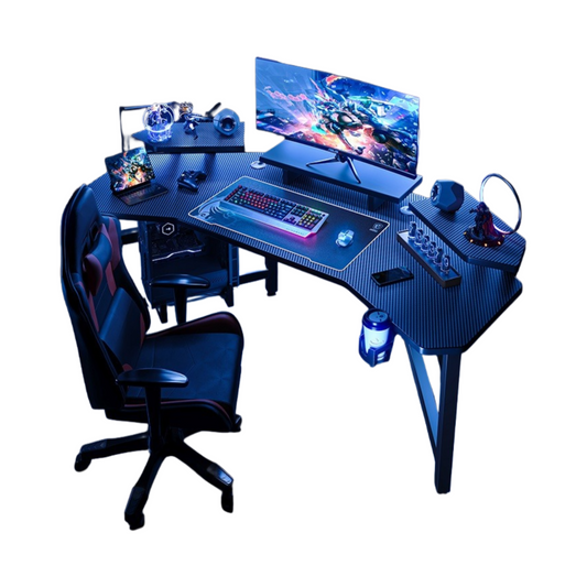 Airplane-Style Gaming Desk Set – Home Computer Table with Dual Storage Racks, USB Hub, Headphone & Cup Holders