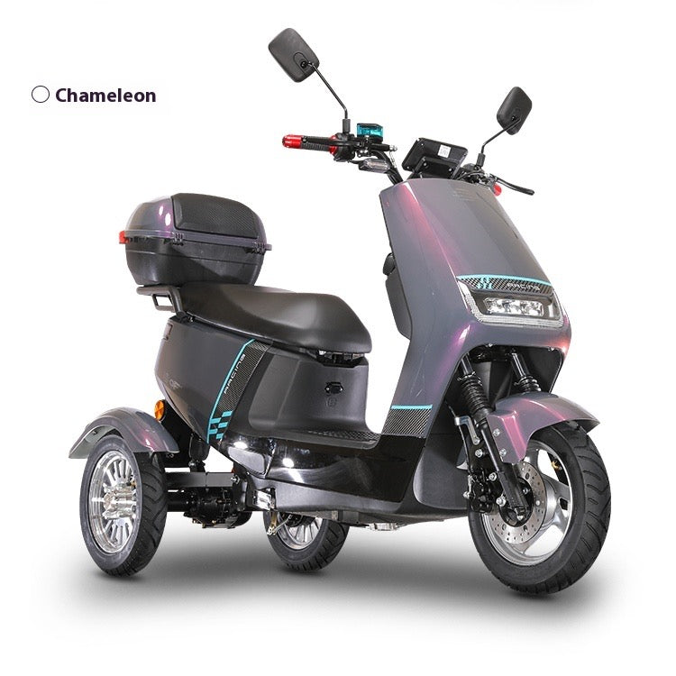 Electric Tricycle for Women – Compact Lithium Battery Family Scooter for Child Pickup, Long Range, Front Disc & Rear Drum Brakes