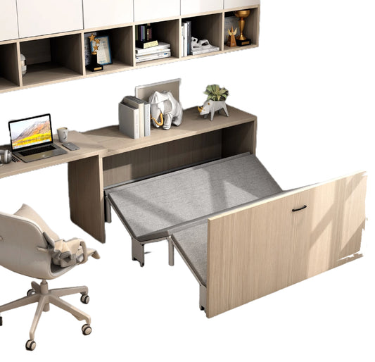 Elegant Multi-Functional Wall Bed with Integrated Desk and Wardrobe, 120cm Foldable Mattress Bed with Environmental Protection Plate