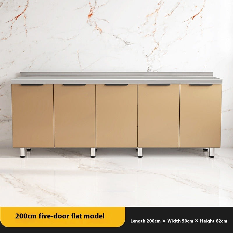 Stainless Steel Kitchen Cabinet with Integrated Stove & Pull-Out Storage for Home Use