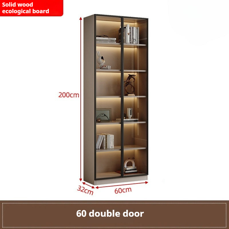 Custom Full-Wall Chinese Bookshelf – Solid Wood Display Cabinet with Glass Doors & Thick Reinforced Back Panel