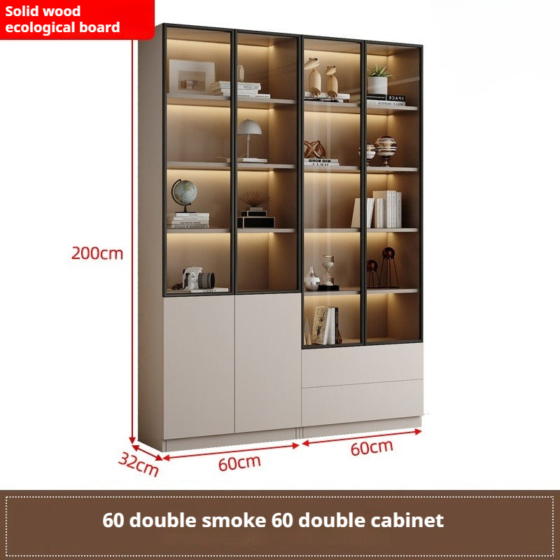 Custom Full-Wall Chinese Bookshelf – Solid Wood Display Cabinet with Glass Doors & Thick Reinforced Back Panel